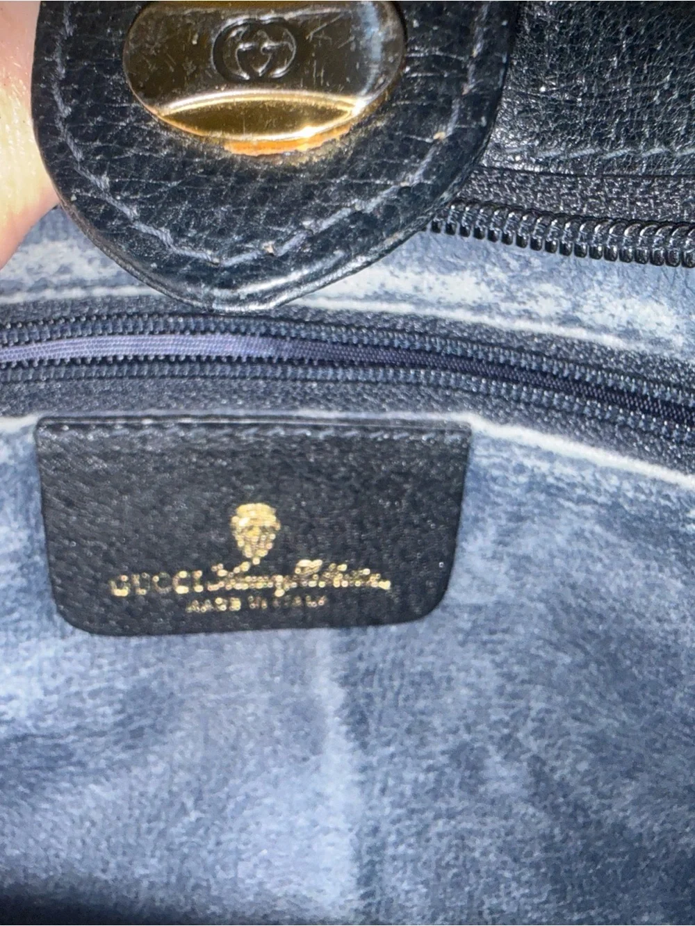 Vintage Gucci Navy GG Monogram Bag with Red Sherry Stripe